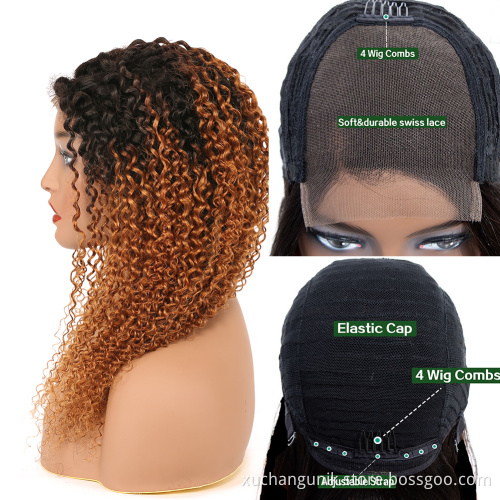 Uniky Kinky Curly Ombre 1b 30 4*4 Lace Front Human Hair Wigs Pre Plucked Lace Frontal Wig For Women Remy Black Hair